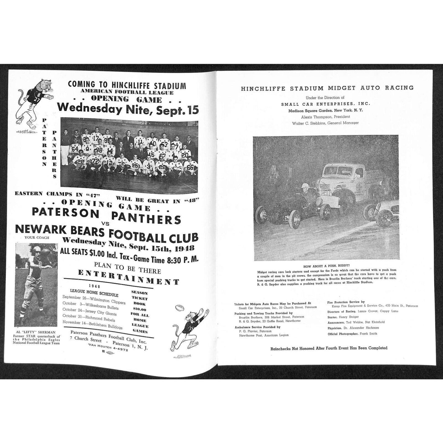 Hinchliffe Stadium Midget Auto Races 7/2 1948 Program Buddy Chase 8p VGC Scarce