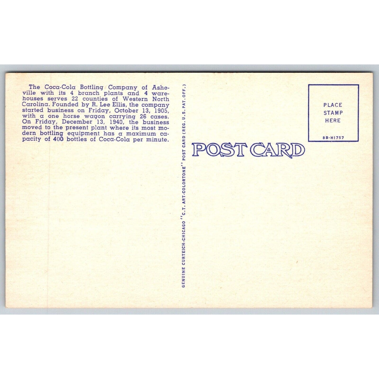 Asheville, NC Coca Cola Bottling Company Linen Postcard c1940's VGC Scarce
