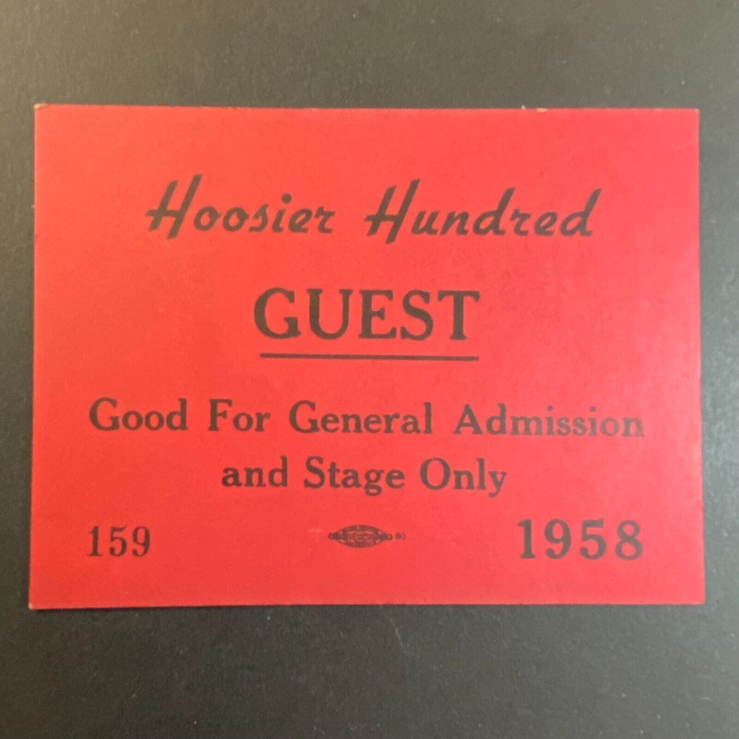 Hoosier 100 (Indiana State Fairgrounds Speedway Indiana) 1958 Guest Pass #159