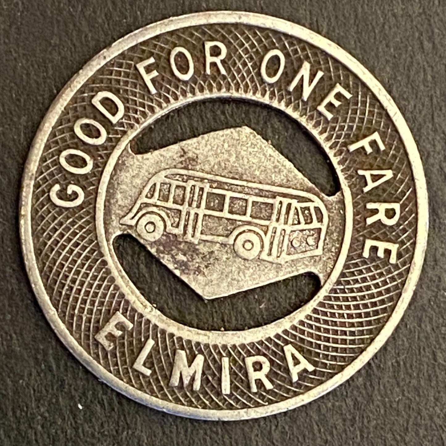 N.Y.S.E. & G. Corp G/F One Fare Elmira Steel Transit Token c1944 21mm (#1)
