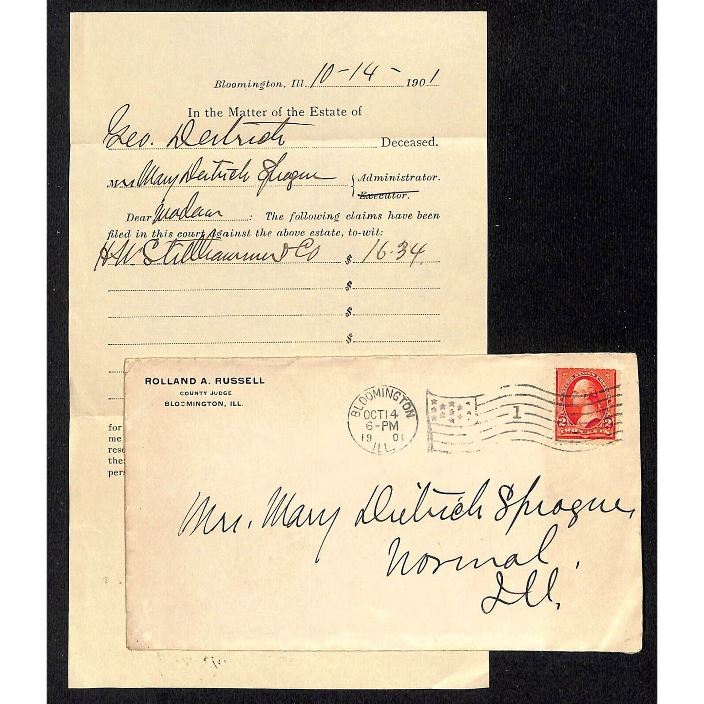 Ronald Russell County Judge Bloomington. IL 1901 Estate Claims Form