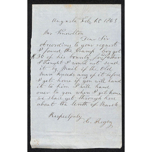 1863 Jabez Knowlton* Newburgh ME ALS re: Hand Father $35 of Son's Bounty ??