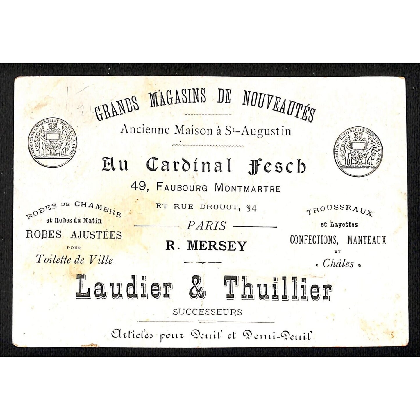 Laudier & Thuillier Cardinal Fesch Paris Victorian Trade Card Boy w/ Chalk Board