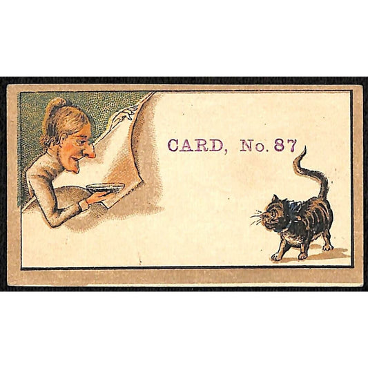 Cat Kitten Woman w/ Milk Bowl Victorian Trade Card Salesman's Sample VGC
