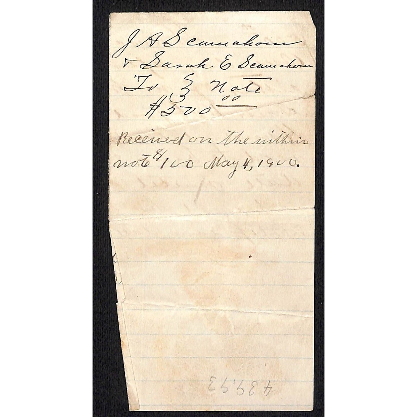 1900 $500 Receipt Amos Hobgood w/ 10c Tax / Documentary Stamp