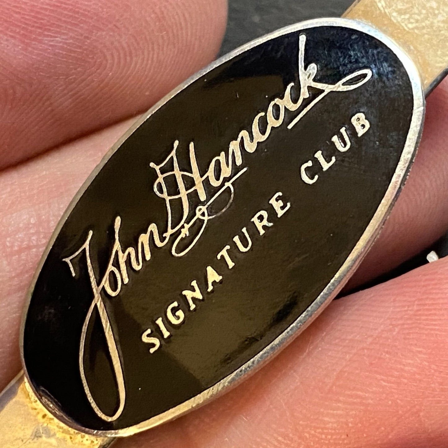 John Hancock Signature Club Color Enameled Lapel / Tie Pin 31mm c1971 Scarce