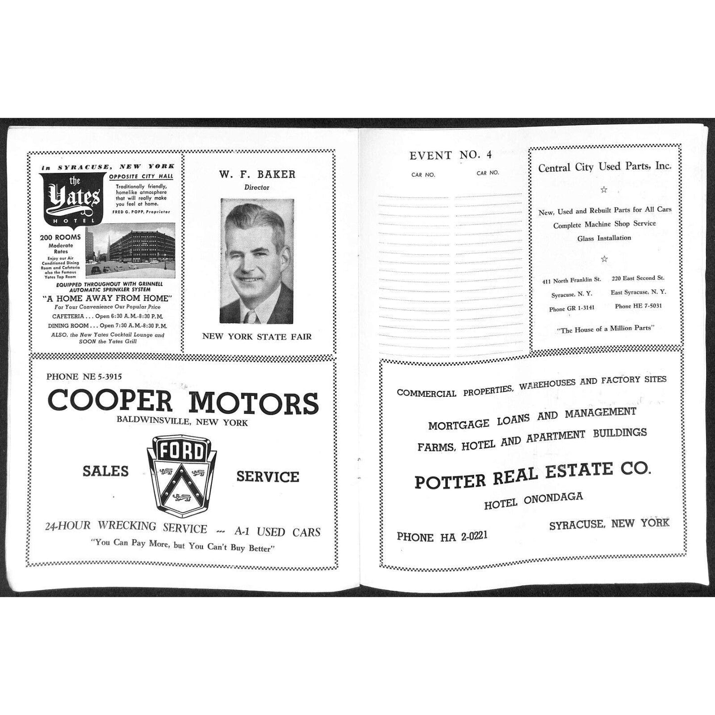 New York State Fair Auto Racing Program Stock Car Sept. 1957 20pp Scarce