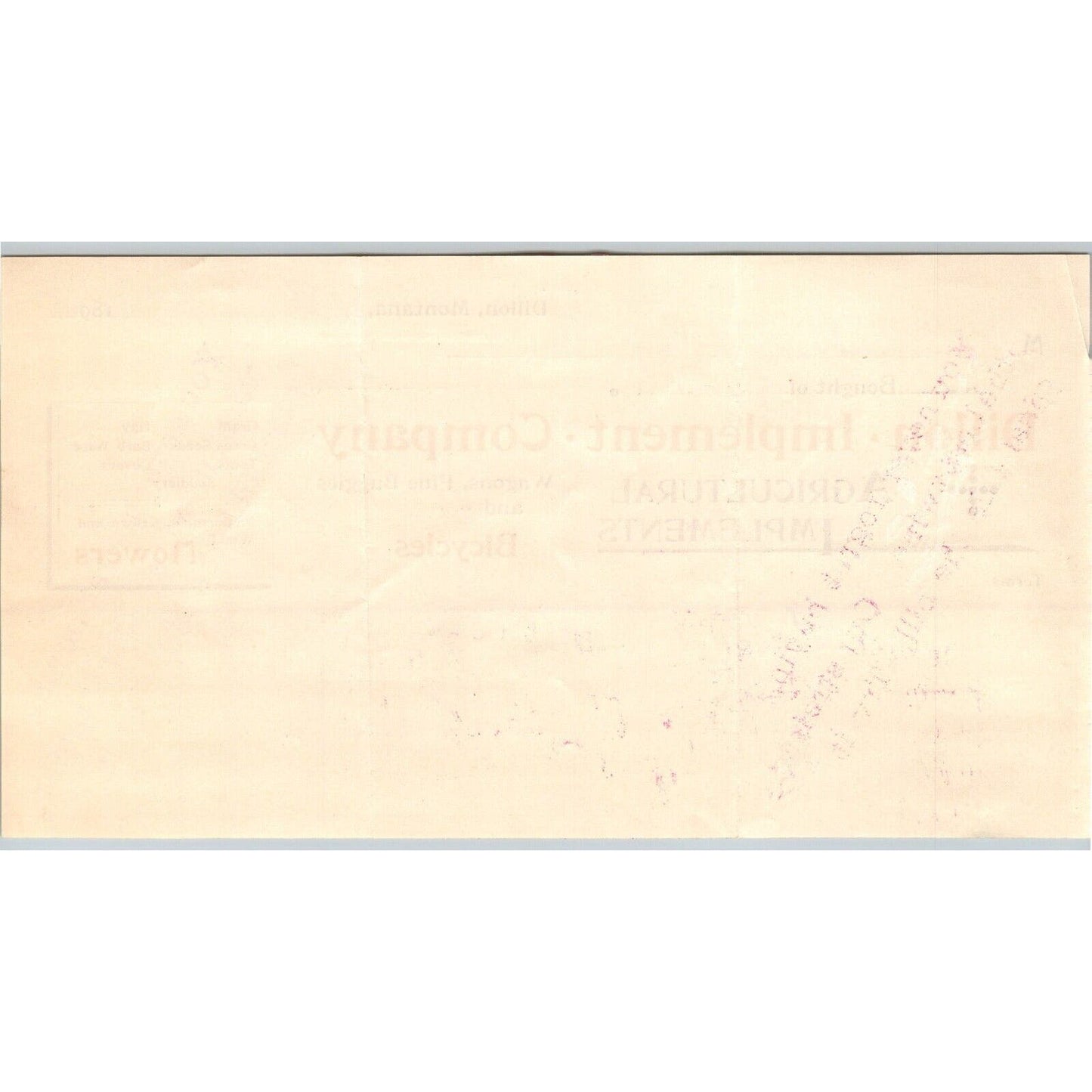 Dillon, MT Dillon Implement 1895 Bicycles Billhead S.R. Buford* Virginia City