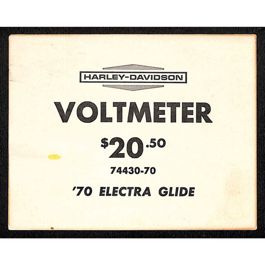 Harley Davidson '70 Electra Glide Voltmeter Dealer Shelf Price Stock Card