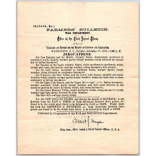 Bangor, ME Chief Signal Office, War Department Farmers' Bulletin - Dec. 17, 1878