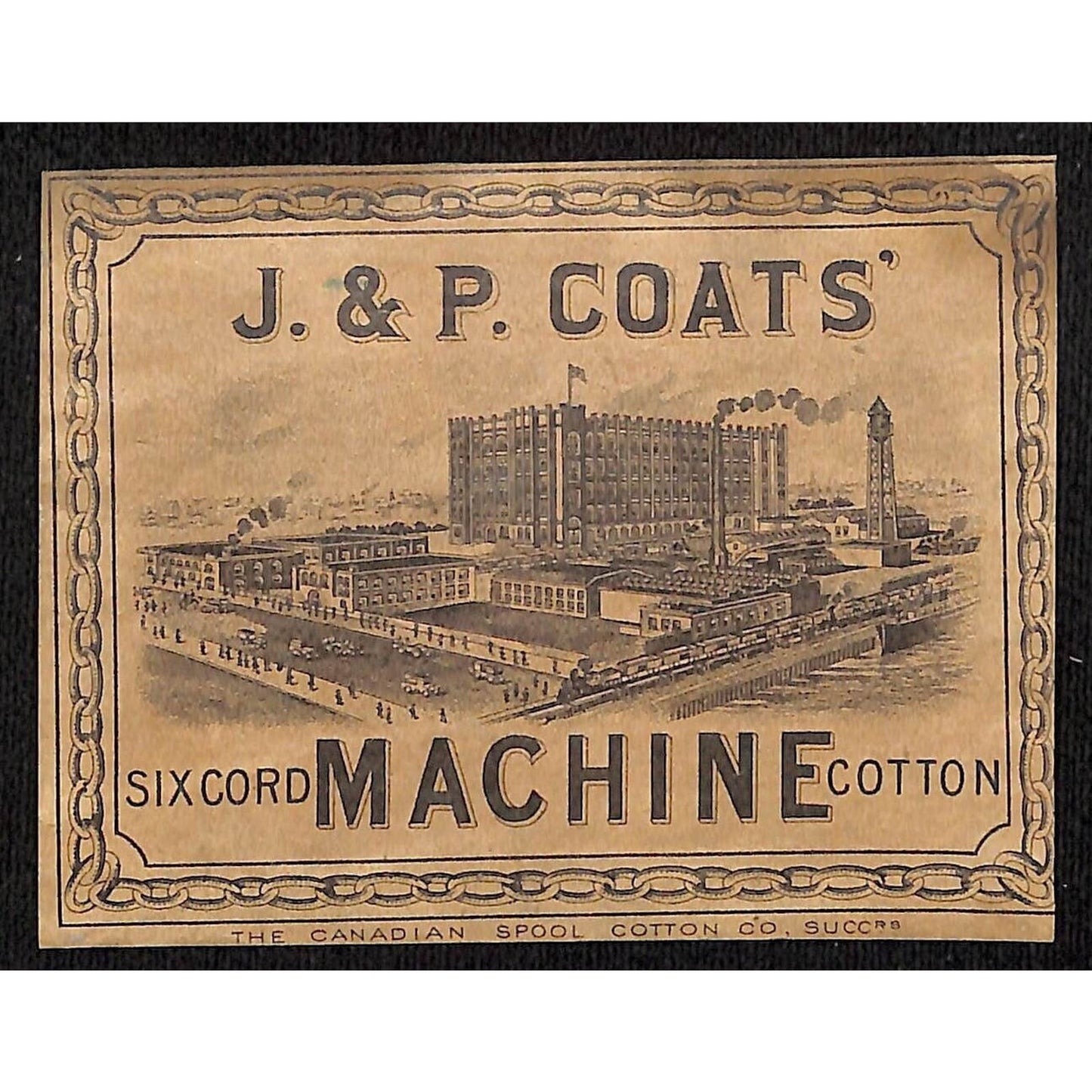 J & P Coats' Six Cord Machine Cotton c1915? 3" x 4" Box Label VGC Scarce
