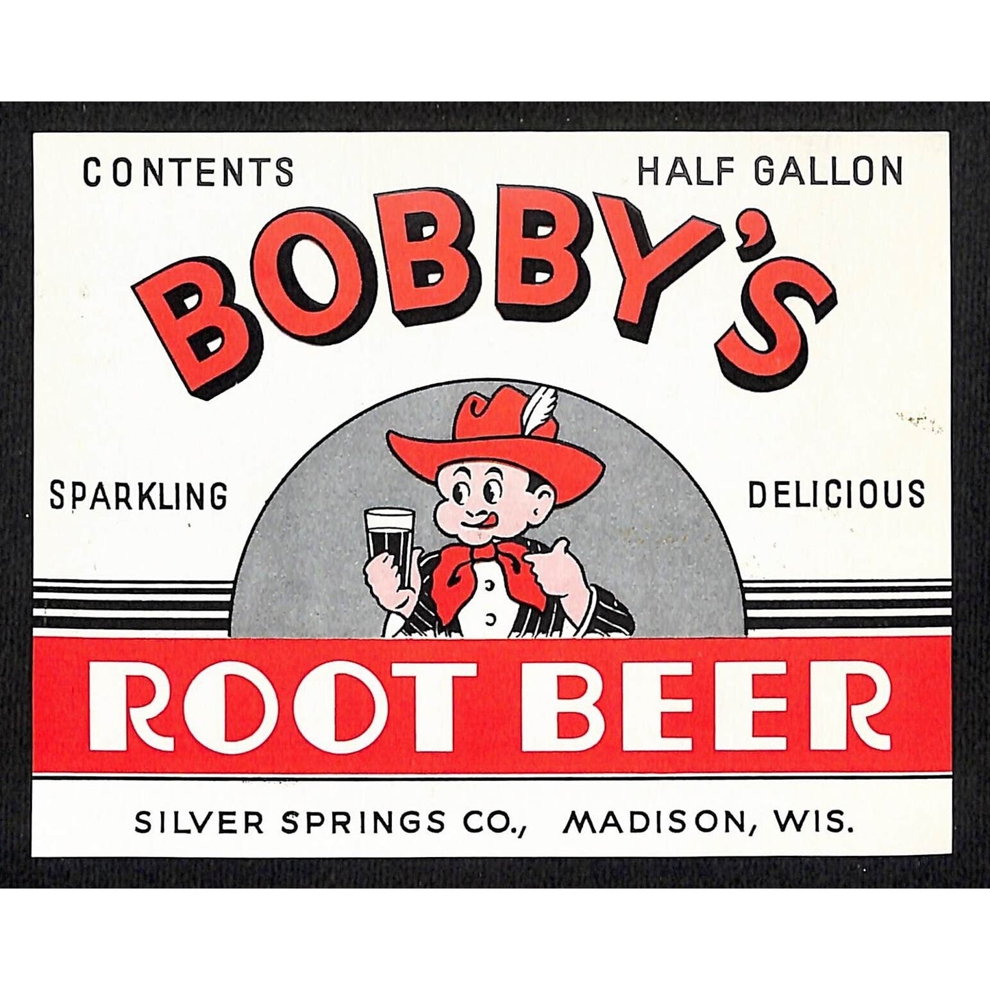 Bobby's Root Beer Silver Springs Co. Madison, WI Soda Bottle Label c1940's-50's