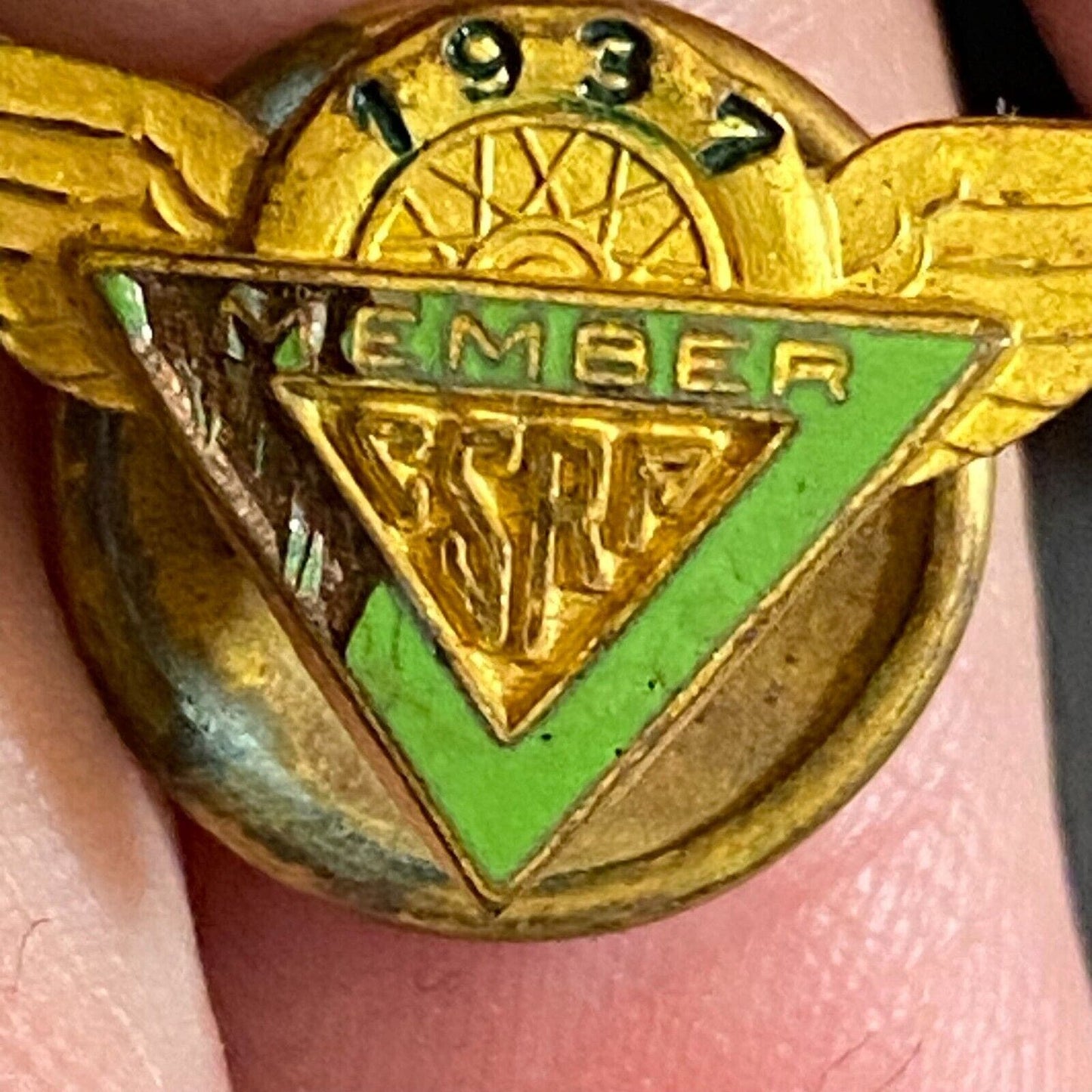 CSRA Central States Racing Assoc. 1937 Enameled Lapel Pin "Member" w/ Damage