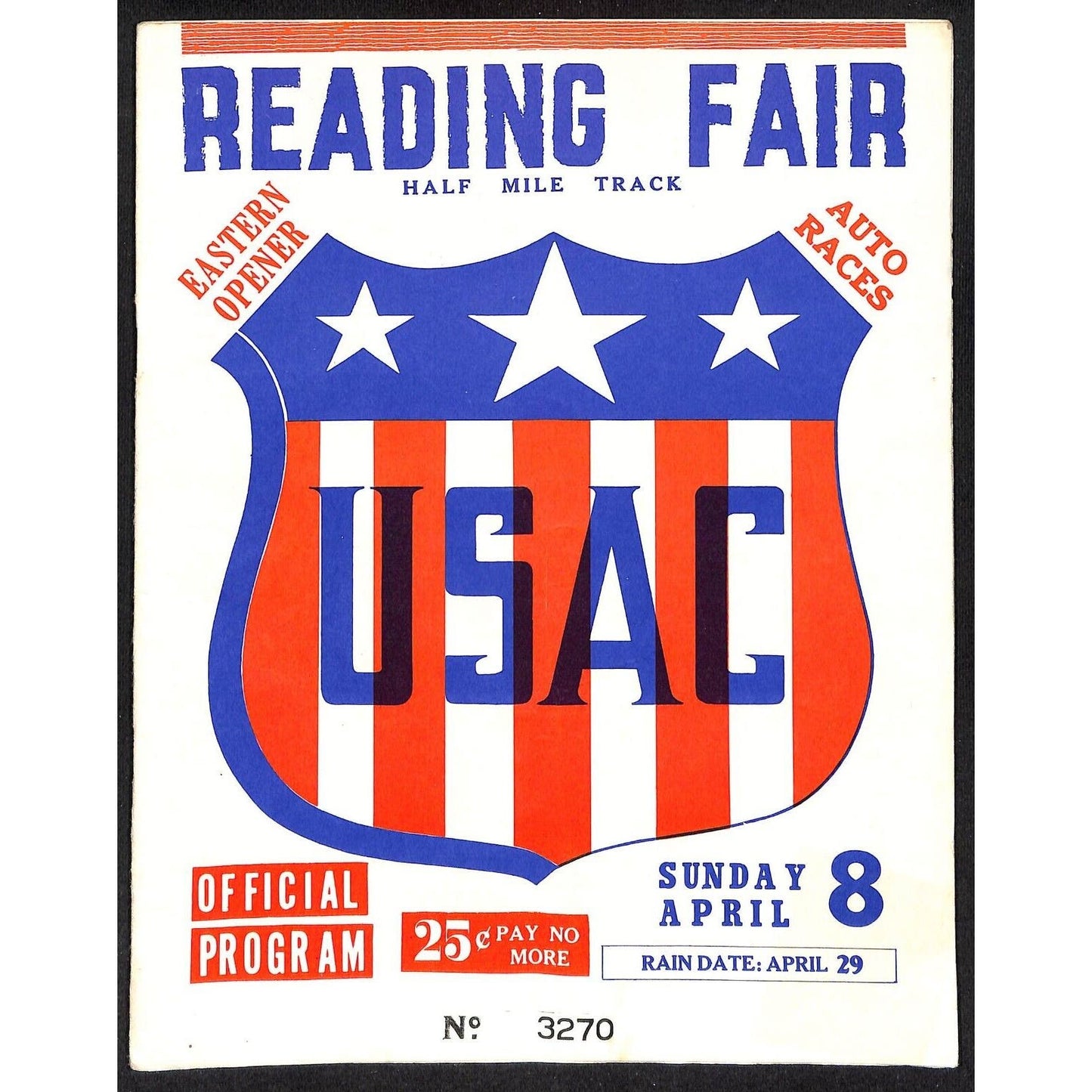 Reading Fairgrounds 1956 USAC Auto Race Program Half Mile 12pp* Scarce