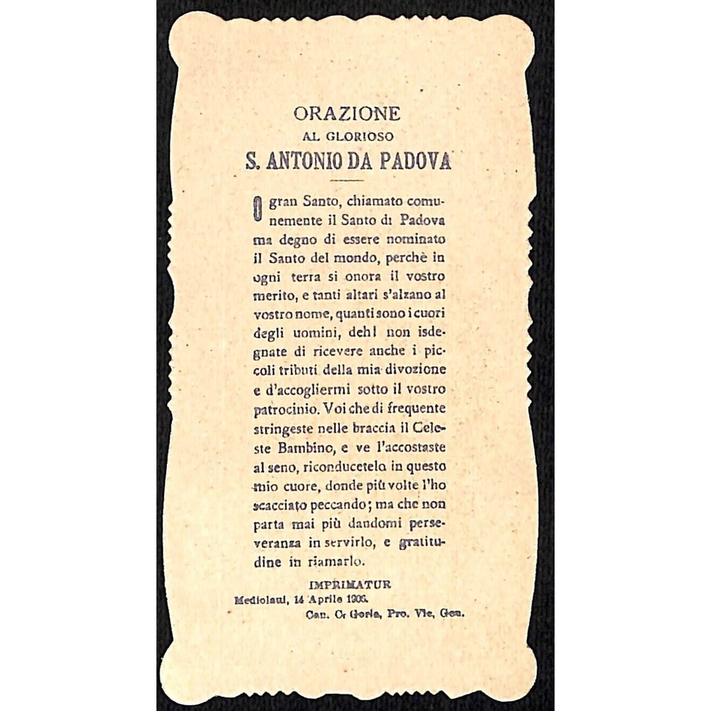 Italian Holy Card St. Anthony of Padua w/ Angels April 1906