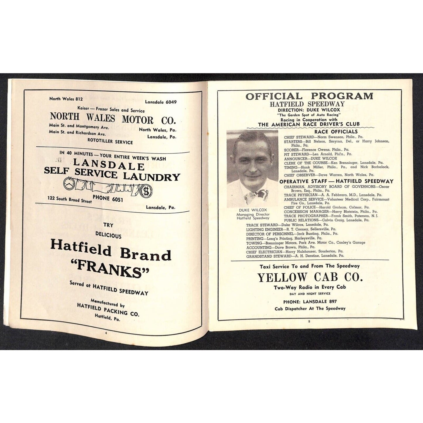 Hatfield Speedway 1950 ARDC Auto Racing Program Art Cross Cover 42pp* Scarce