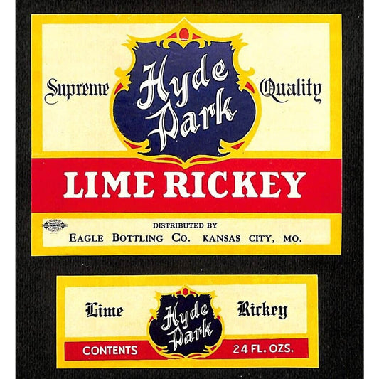 Hyde Park Lime Rickey Soda Label Set Eagle Bottling Kansas City c1935 Scarce