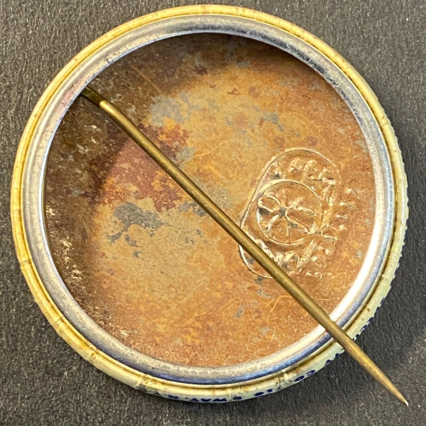 1969 Lake George Military Display Day Firecracker Flag Steel Pinback 1 1/4" VGC