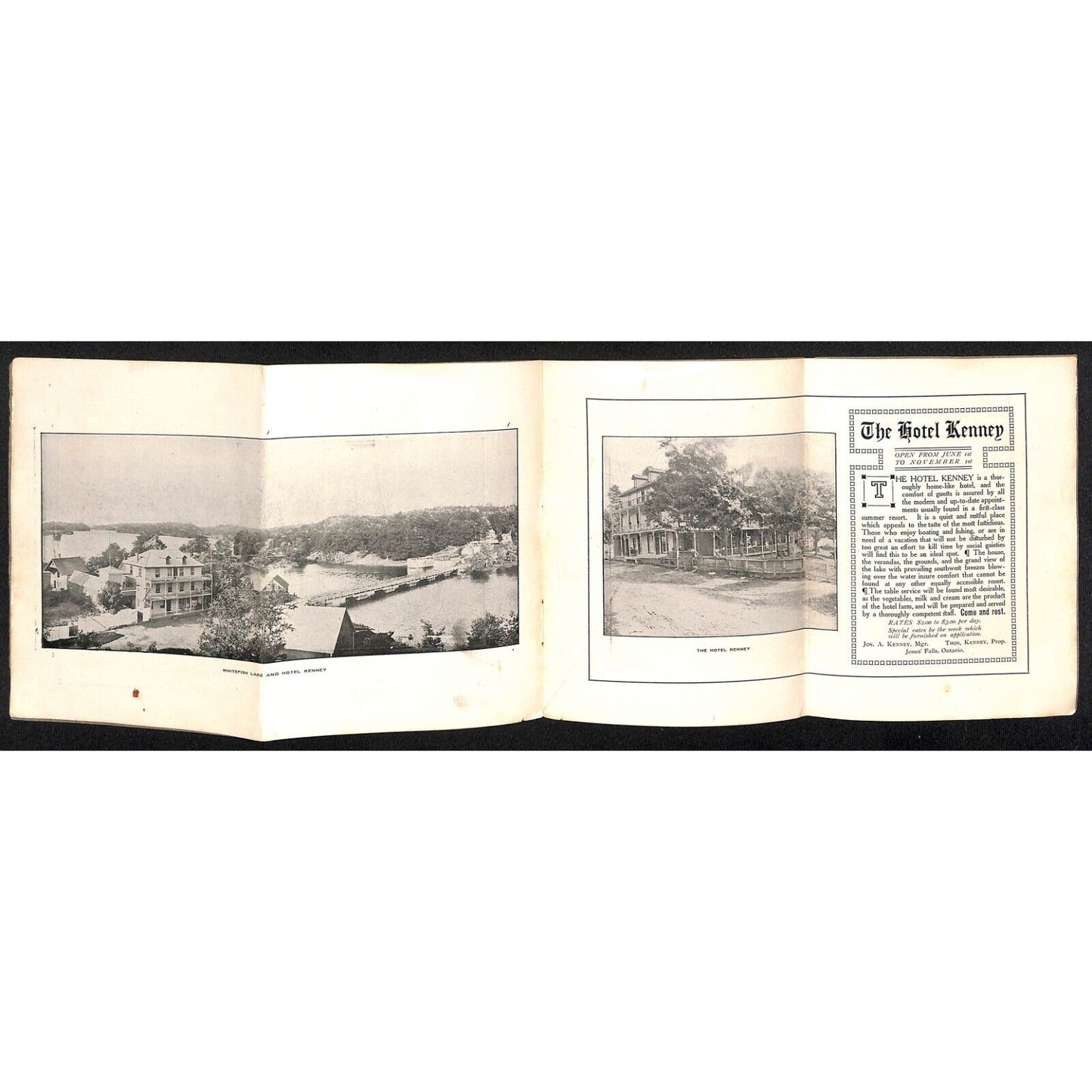 Hotel Kenny, Jones Falls, ONT c1910-20's Brochure 8pp Scarce