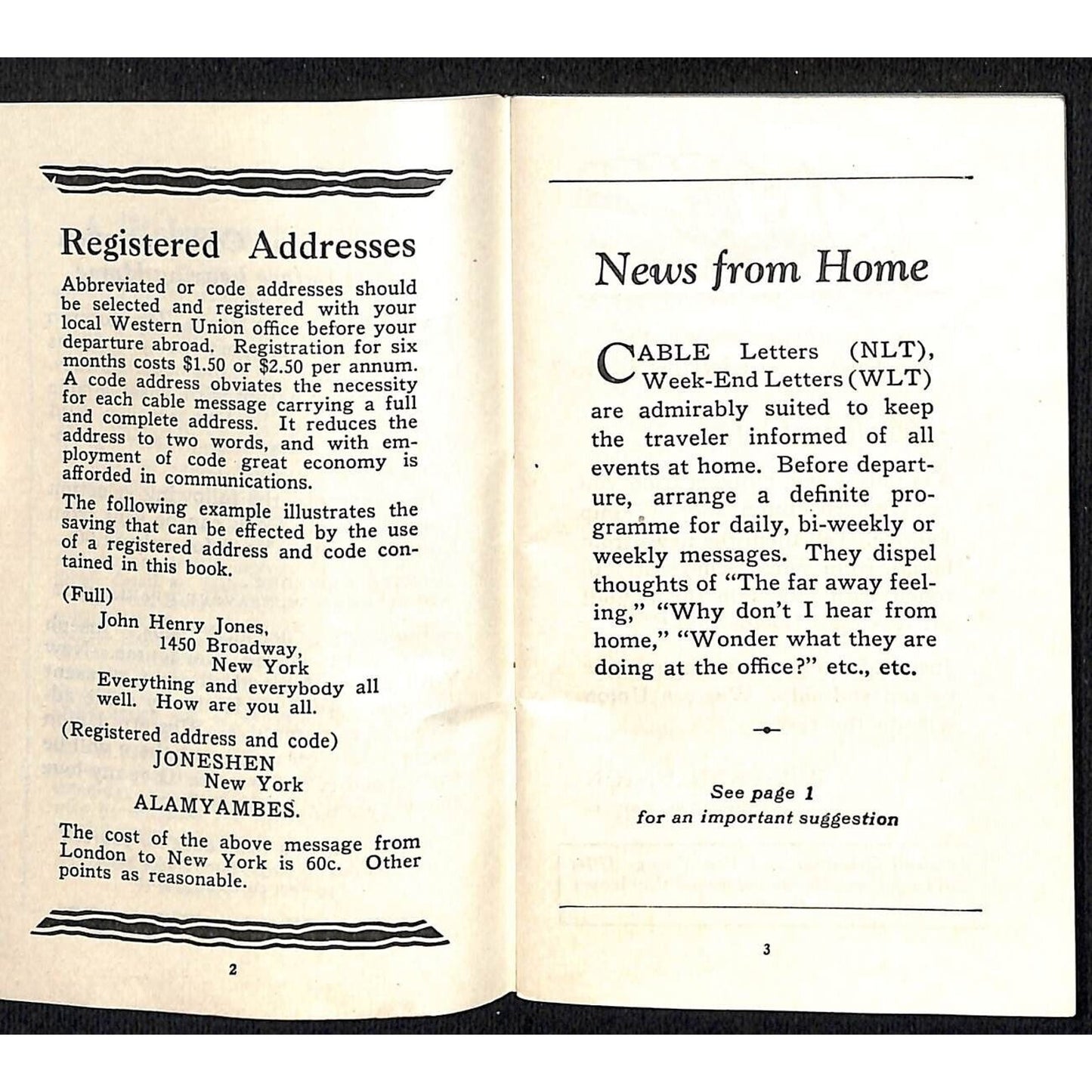 Western Union Traveler's Cable Code Booklet c1936 71pp VGC Scarce