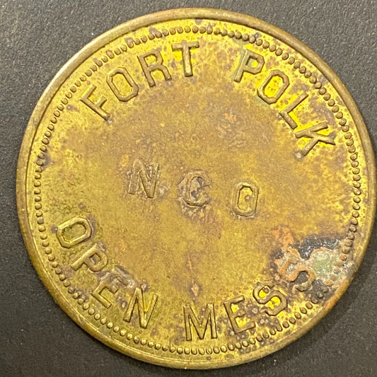Fort Polk NCO Open Mess G/F $1 in Trade Token Brass Louisiana 35mm (#7)