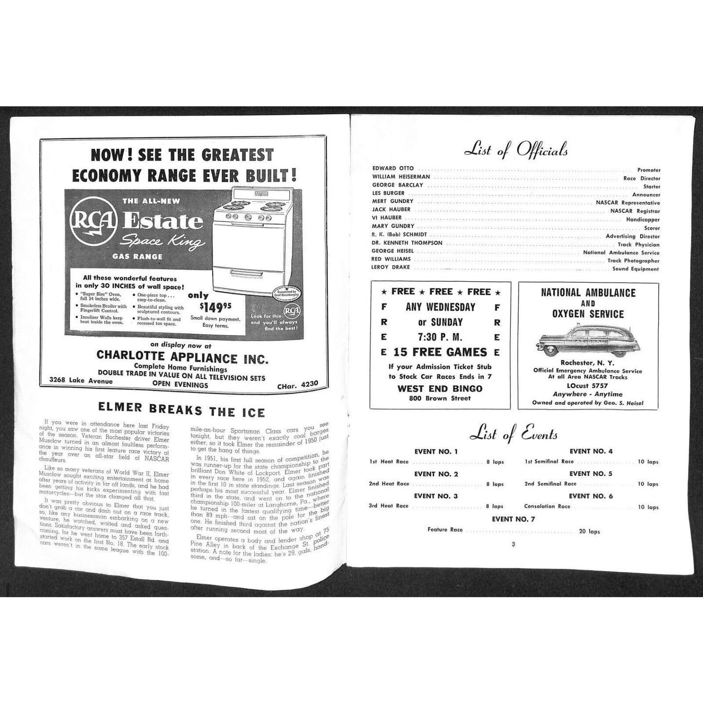 Monroe County Fairgrounds NASCAR News c1954 Auto Racing Program 8pp* Scarce