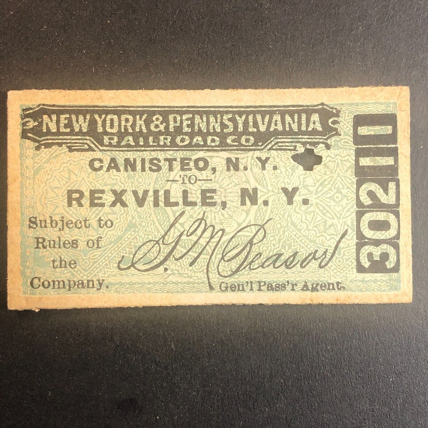New York & Pennsylvania Railroad July 6 1917 Rexville, NY Ticket #30211