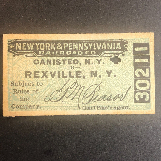 New York & Pennsylvania Railroad July 6 1917 Rexville, NY Ticket #30211