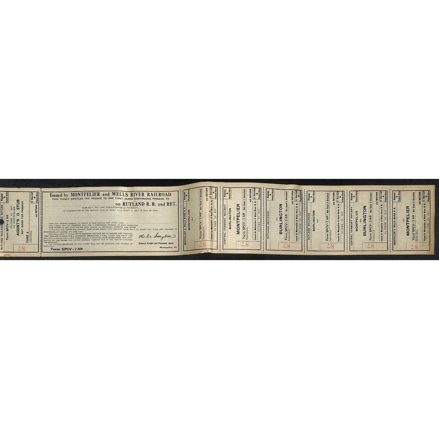Montpelier and Wells River Railroad Unused First Class Ticket Scarce c1941 #87