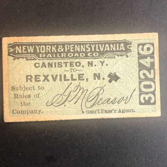New York & Pennsylvania Railroad July 19 1917 Rexville, NY Ticket #30246
