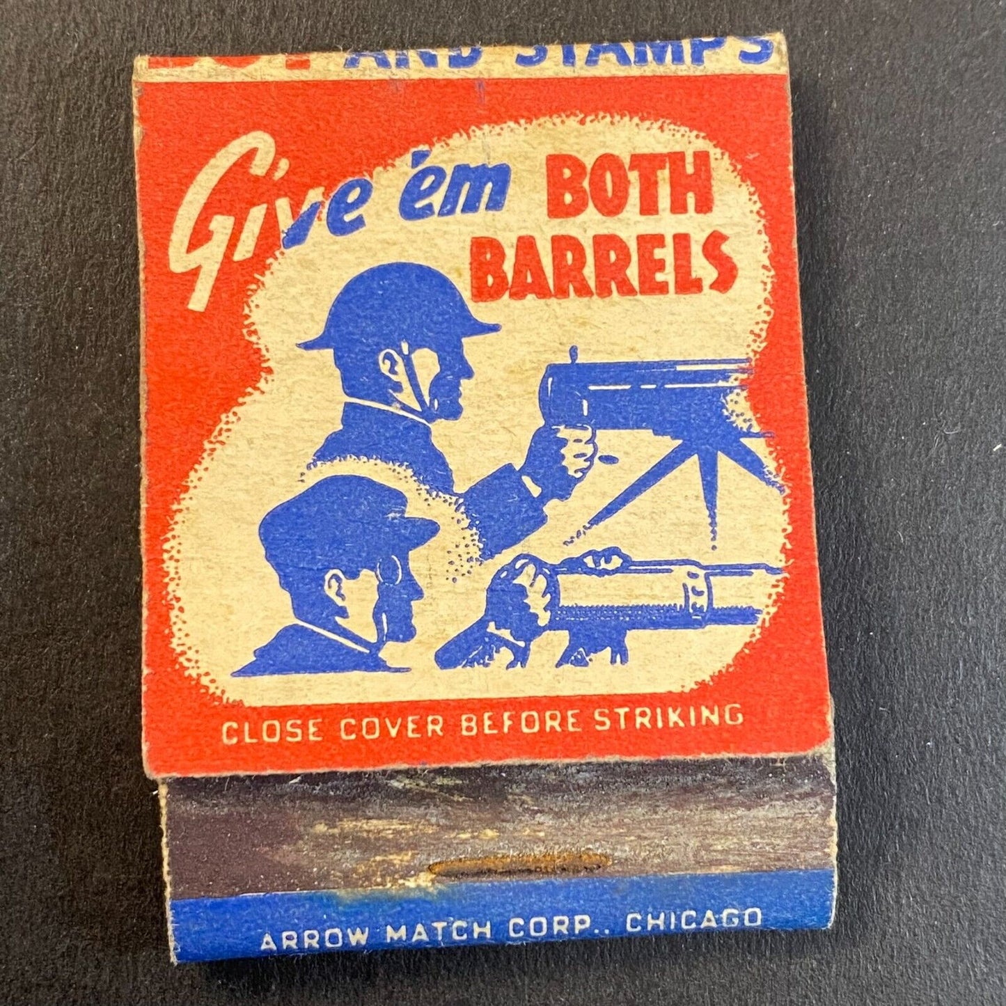 "Give 'em Both Barrels" General MacArthur WWII Era Matchbook Cover