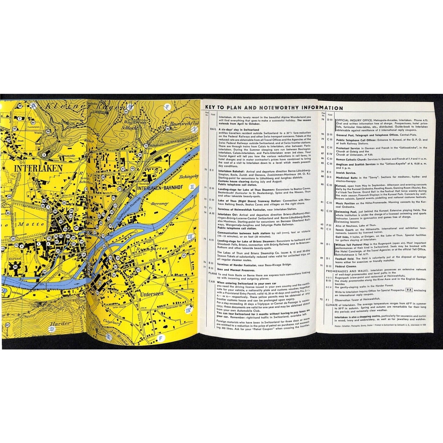 Interlaken Switzerland Tourist Guide Brochure w/ Fold-Out Map 1938 VGC