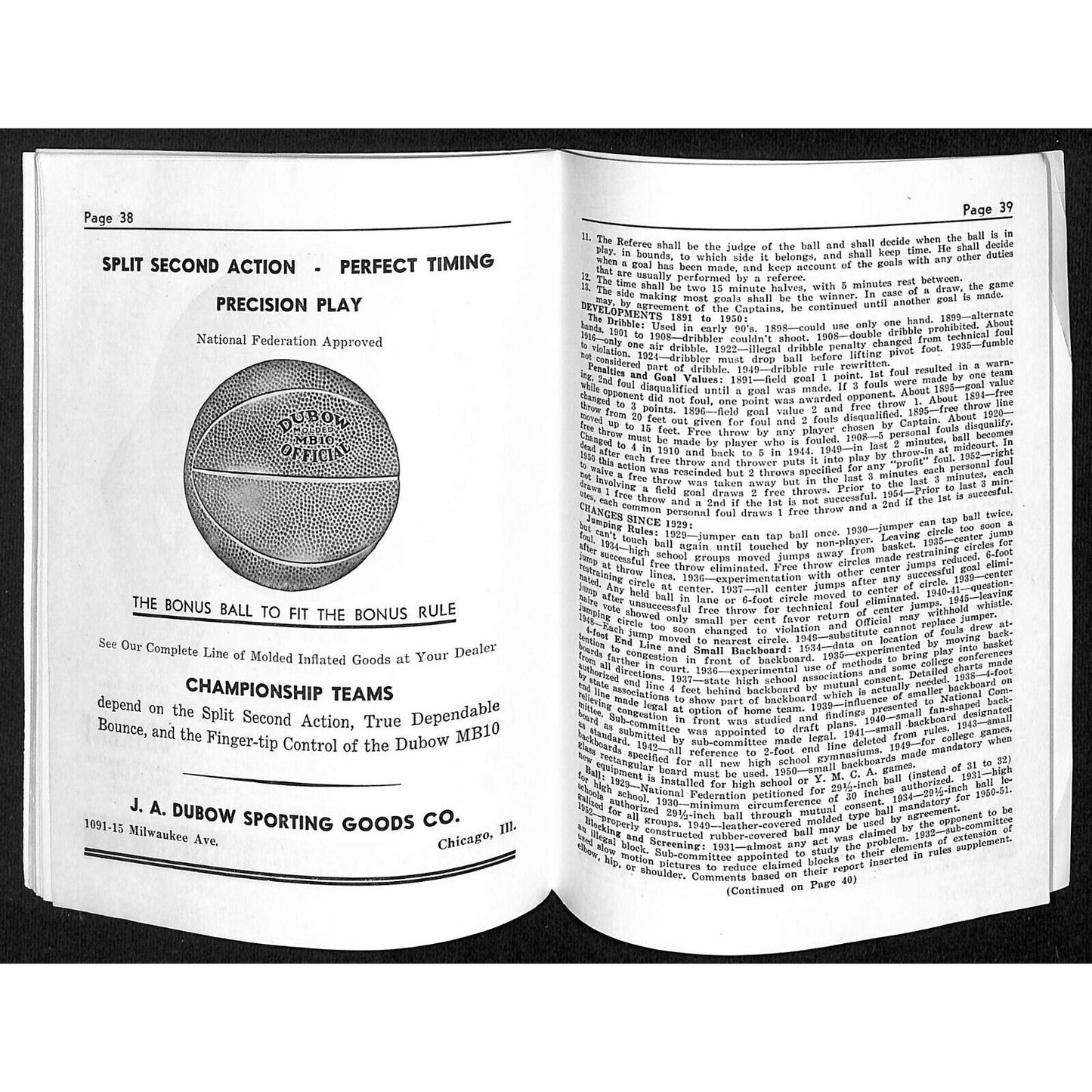 State High School Assoc. "Basketball Rules 1954 - 1955" 1950's Booklet 64pp VGC