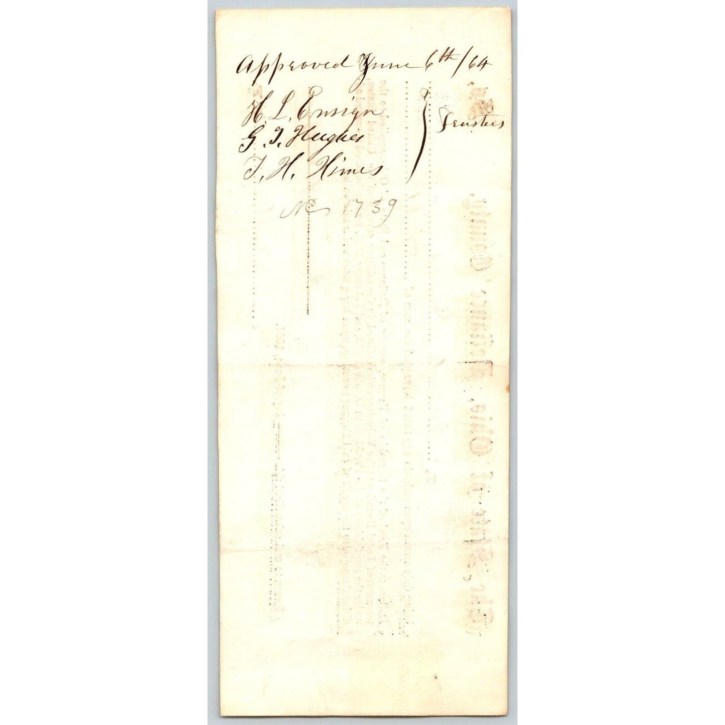 Civil War Farmer Township, OH Defiance 1864 Bounty Receipt - Robert ????