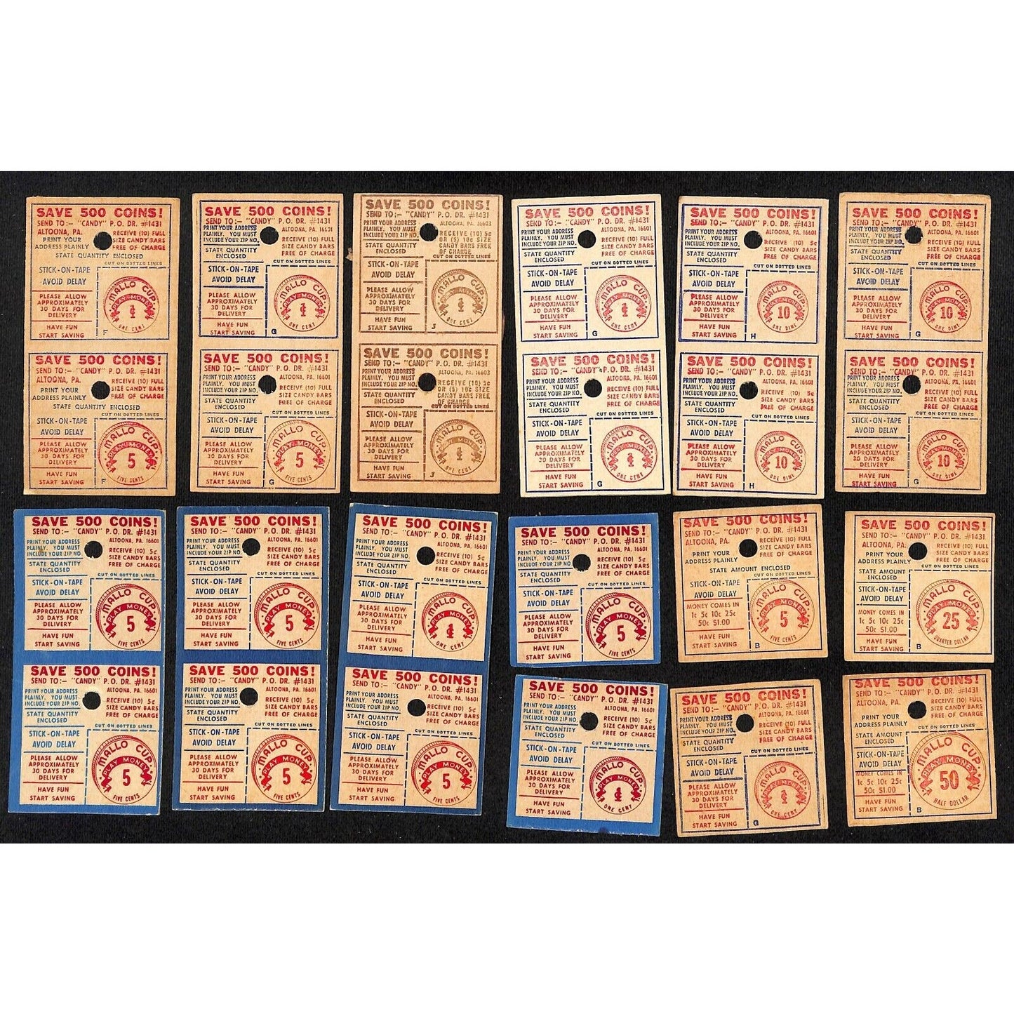 15 Mallo Cup Free Candy Play Money Mail In Single & Double Coupons c1964 (#8)
