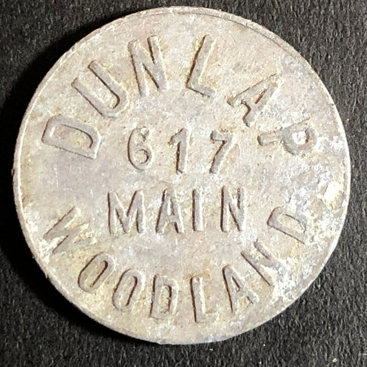 Dunlap (Charles / Cigars) G/F 10c Alum Trade Token Woodland CA 21mm c1920's