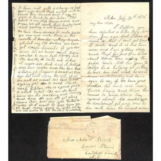 1876 ALS Correspondence Letter to Ada Birch Dover Plains, NY