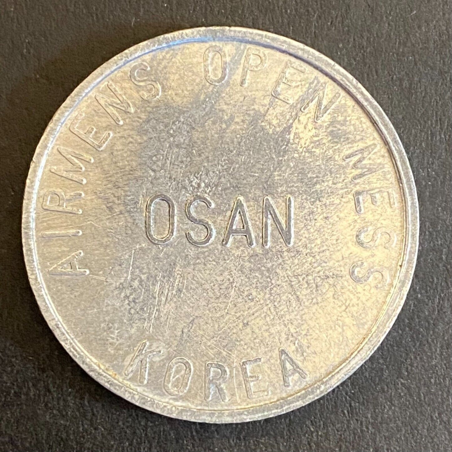 Korea Osan Air Base Airmens Open Mess G/F 5c Alum. Military Token 30mm Scarce