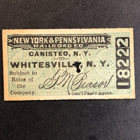 New York & Pennsylvania Railroad July 4 1917 Whitesville, NY Ticket #18222