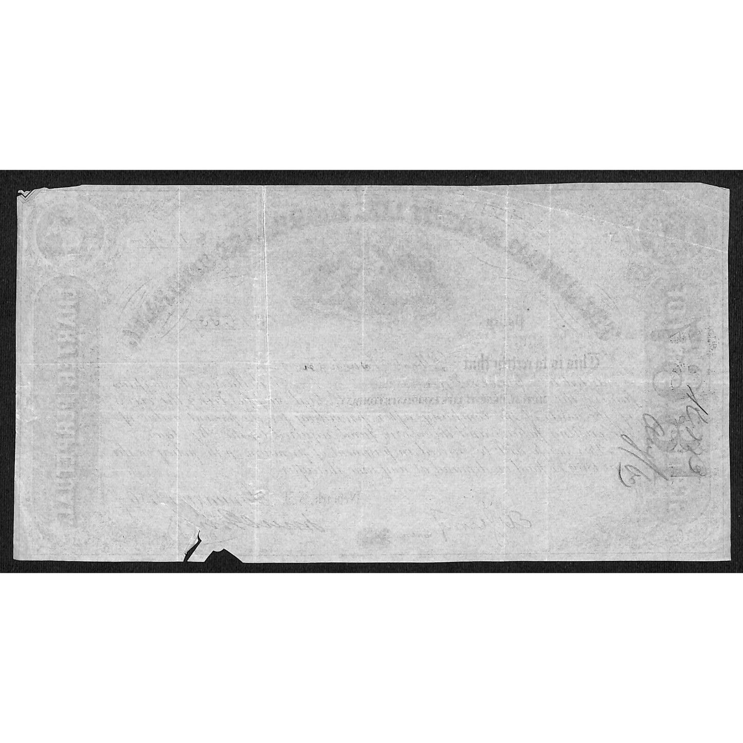 Mutual Benefit Life Insurance Co. 1867 Stock Certificate to Gilbert Burhans