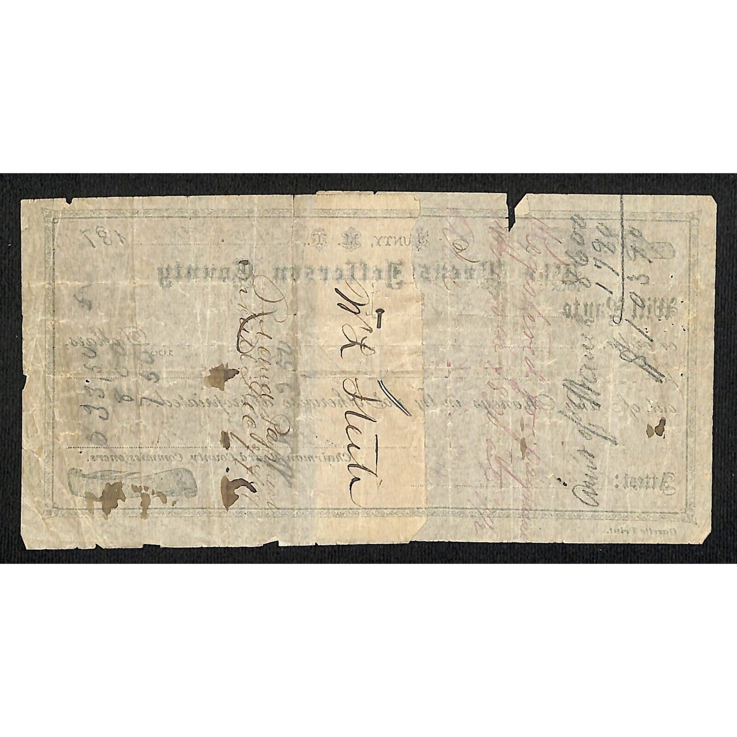 1870 Treasurer of Jefferson County Montana Territory Treasury w/ Damage