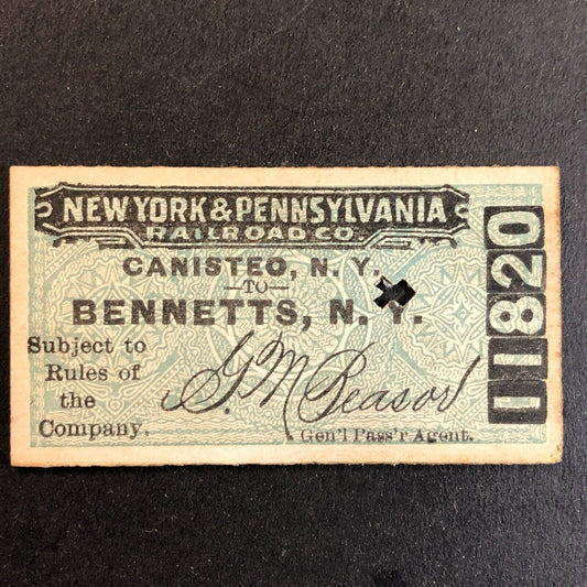 New York & Pennsylvania Railroad July 10 1917 Bennetts, NY Ticket #11820
