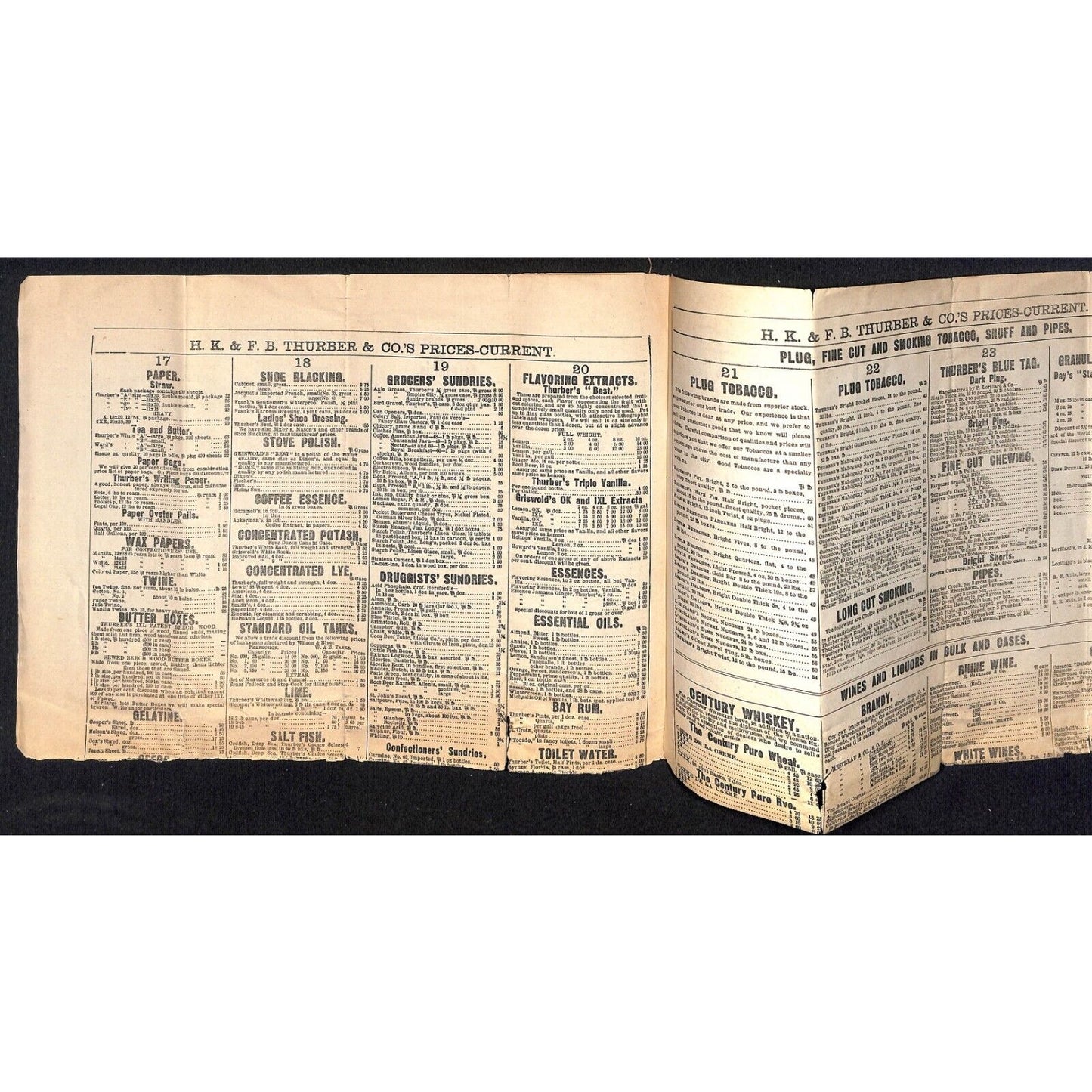 H.K. & F.B. Thurber & Co NYC 1880 Newspaper-Style Whsl. Food Price List TORN*