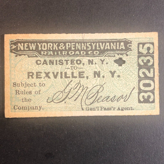 New York & Pennsylvania Railroad July 16 1917 Rexville, NY Ticket #30235