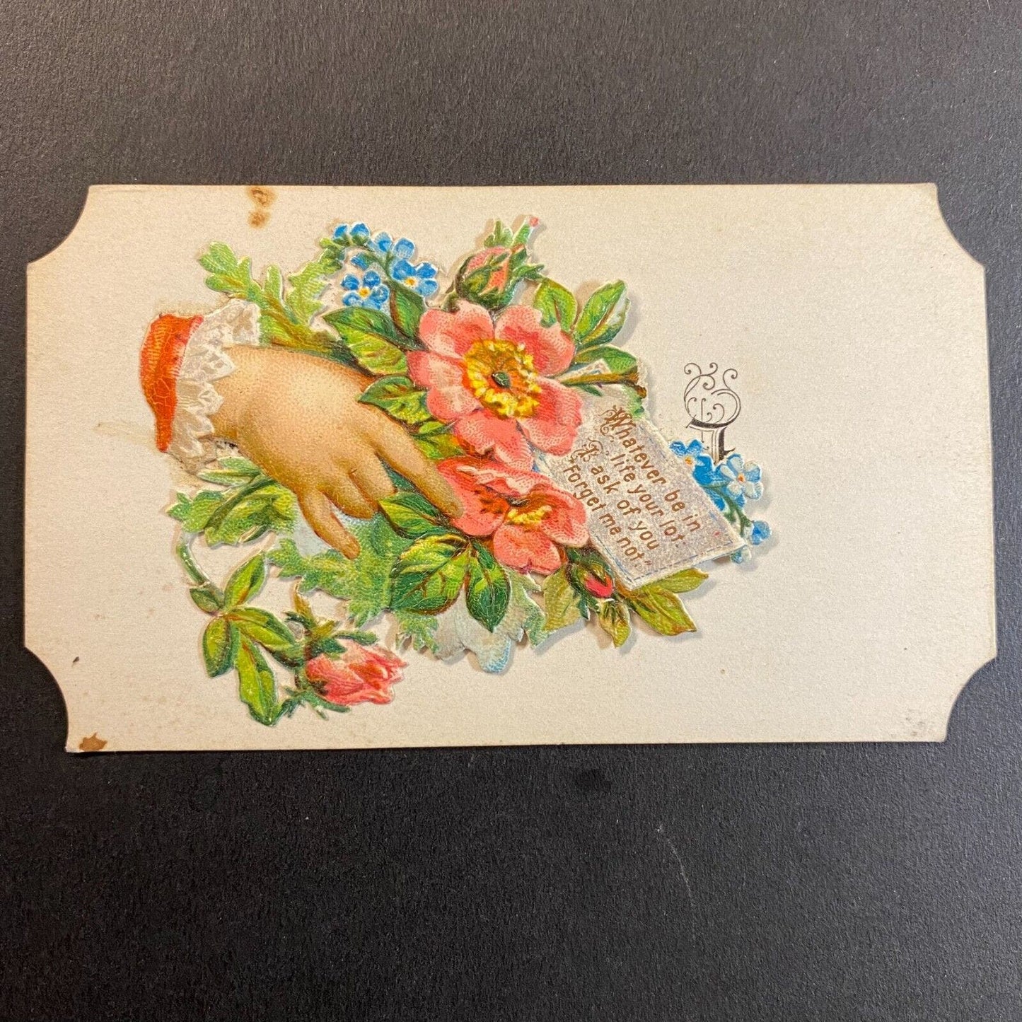 "Elizabeth Beckett" Victorian Hidden Name Card "Whatever be in Life Your Lot.."