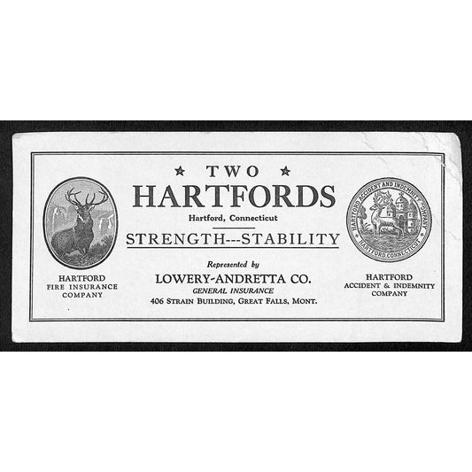 Lowery-Andretta Co. Great Falls, MT Hartford Ins. Ink Blotter c1930-40's