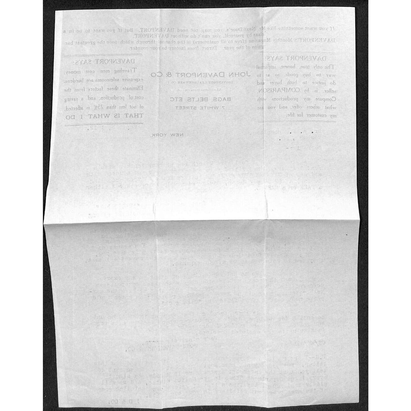 John Davenport Leatherware 7 White St. NYC Letterhead & Cover Knowlton*