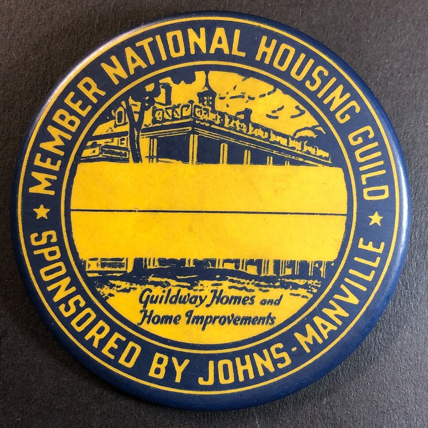 Guildway Homes / National Housing Guild Steel Pinback Button c1938 2 1/4"