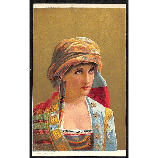 Dr. Thomas Eclectric Oil Victorian Trade Card Quack Medicine w/ Woman