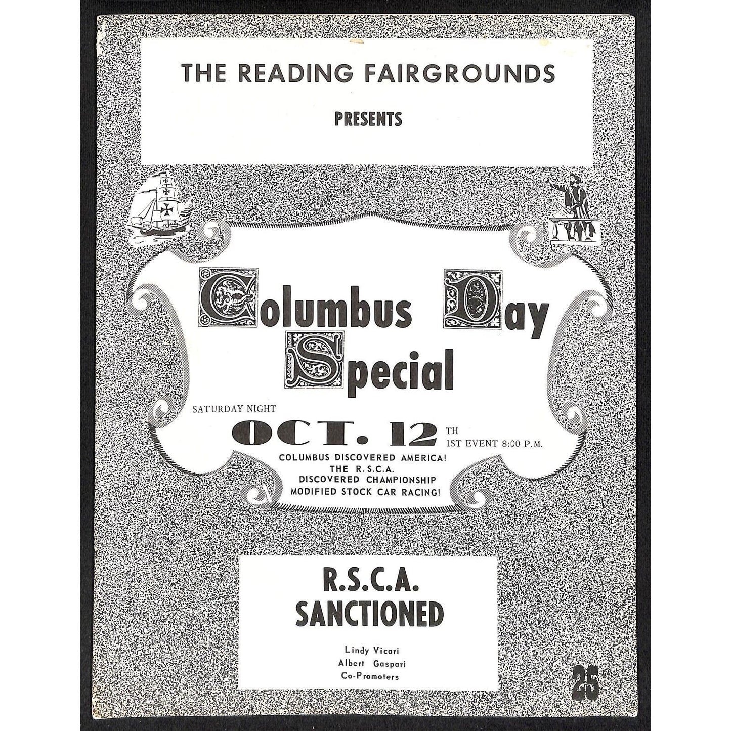 Reading Fairgrounds 1968 RSCA Auto Races Program Stock Car Columbus Day 12pp*